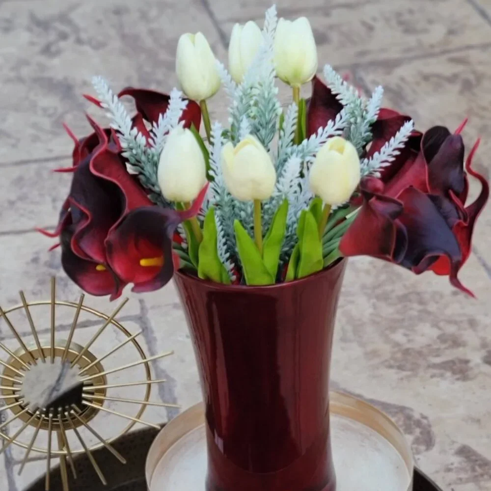 Tulip Calla Lilly Centerpiece Red Flower Arrangement Table Home Office Decor